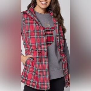 Ladies Red Plaid pattern Puffer Vest NWOT Sz:M